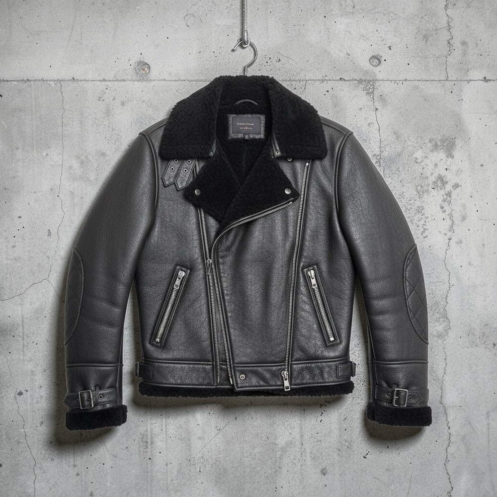 Burberry Brit Leather Shearling Aviator Jacket WOMENS – Black – Size US 14 - Picture 2 of 13